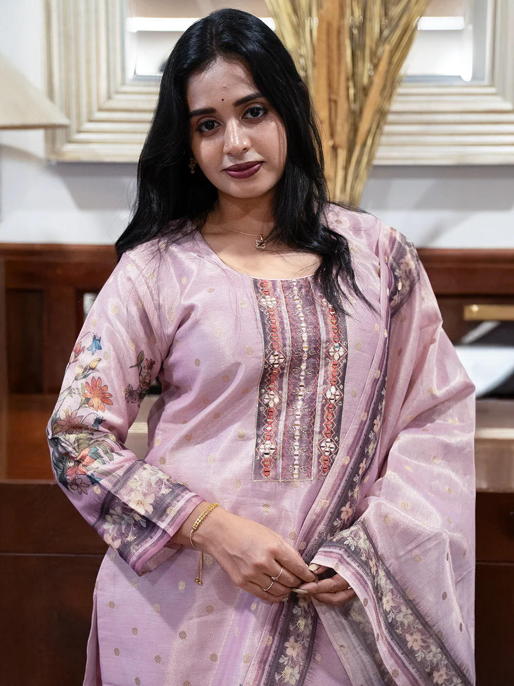 Pink Silk Printed Kurti